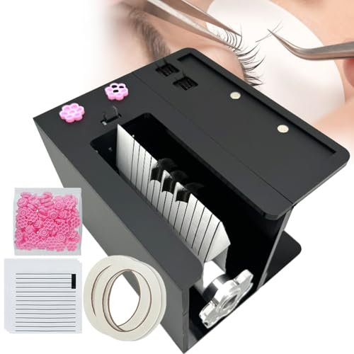 Lash Fan Maker Machine, Acrylic Eyelash Separator Machine with Lash Tweezer + 100 PCS Lash Glue Rings + 30 Striped Paper + 2 Tape, Eyelash Flowering Tool for Flawless Lash Extensions (Black)