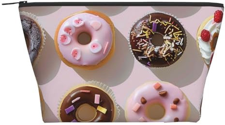 Make-up-Tasche mit Narzissen-Blumendruck, Trapezform, Reise-Kosmetik-Organizer, stilvolle Aufbewahrung für Schönheit und Geschenke für Frauen und Mädchen, Cupcakes Donuts Muffins Zucker, Einheitsgröße