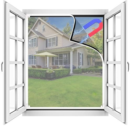 Zanzariera Magnetica Finestra, 130 x 150 cm Regolabile Zanzariera Magnetica Fai Da Te per Finestre, Senza Foratura, Zanzariera Finestra Fibra di Vetro Durevole (Cornice Bianca e Rete Grigia)