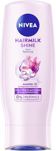 NIVEA Hairmilk Shine Glanz Spülung (200 ml), Haarspülung für glanzloses Haar, Conditioner für trockenes Haar mit Mandelöl und natürlichem Magnolien-Extrakt