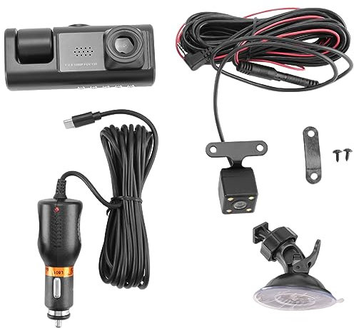 Fuhjythy 3 Camera Lens Car DVR 3-Channel Dash Cam Front and Rear Inside Dashcam HD 1080P Video Recorder Night Vision