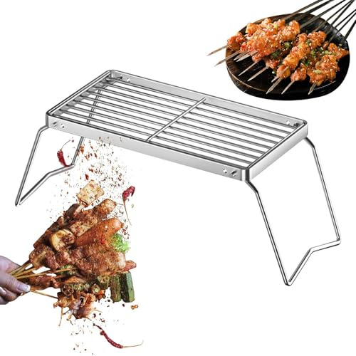 Grillrost für den Außenbereich, zusammenklappbar, aus Metalldraht, Grillrost aus Edelstahl, zum Kochen für Lagerfeuer, für Huhn, Rind, Gemüse, Fleisch, Pilz, Angeln, Wandern