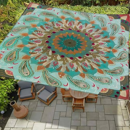 Hiseng Sonnensegel Wasserdicht, Mandala Stil Sonnensegel Markise Tarp mit 4 Seilen Rechteckig Quadratisch UV Schutz 95% Atmungsaktiv Sonnenschutz Windschutz für Outdoor (Paisley Stil,2x2.4m)