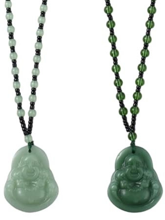 HOBBIESAY 2 Stück 2 Farben Maitreya Buddha Anhänger Halskette Lachender Buddha Anhänger Halskette Buddhismus Amulett Halsketten Lächelnder Kristallperlen Seilketten Glücksbringer Schmuck Geschenk für