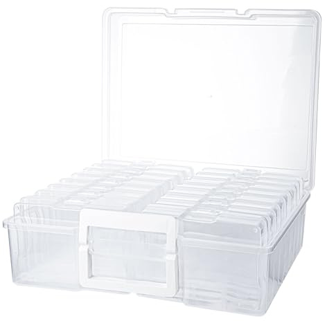 CraftGenes Crystal Clear Photo Storage Box, 16 Inner 4x6 Transparent Photo Cases with Handle, Large Plastic Organiser for Pictures, Seeds, Cards & Crafts, Professional Archival Box