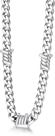 Bestyle Collana da uomo in filo spinato catena a maglia barbazzale spine in acciaio inox Hip-Hop Punk gotico gioielli cubani catena di estensione da uomo