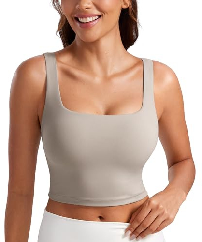 CRZ YOGA Butterluxe Square Neck Crop Tank Top Warm Ash Grey 10