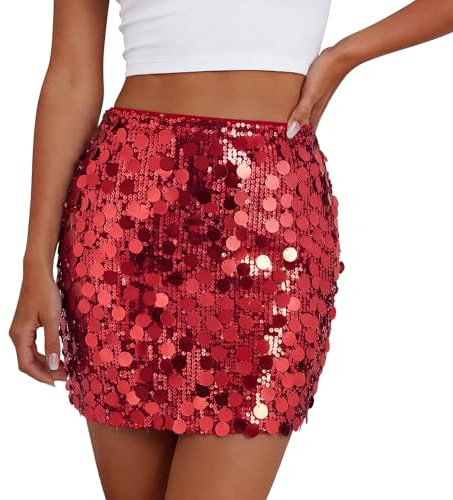 WERFORU Glitzer Rock für Damen Pailletten Rock Elastische Taille Minirock | Hochwertiger Pailletten-Minirock mit glitzernder Optik. Ideal für Partys, Club, Festivals und festliche Anlässe