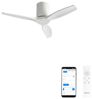 CREATE / WINDCALM S/Ventilador de techo ABS blanco con Wifi y mando / 40W, Silencioso, Ø112 cm, 6 velocidades, temporizador, función verano-invierno