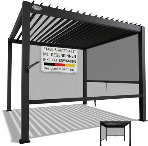 Juskys® Lamellendach Tahiti 3x3 m inkl. 2X Seitenwand 3 m - Terrassenüberdachung stabil & wetterfest - Überdachung für Garten & Terrasse - Bausatz Anthrazit