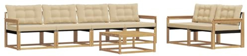 vidaXL Outdoor-Sofagarnitur 7 pcs Weiß und Beige 79 x 79 x 37 cm, Garten, modernes Outdoor-Sofa, Terrassen-Lounge-Set, Bequeme Sitzmöbel für gemütliche Abende