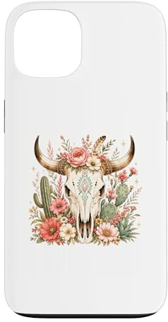 Boho Floral Bull Skull Southwestern Cactus Art Case for iPhone 13