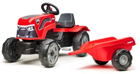 Falk Case IH Traktor mit Pedalen, für Kinder, mit Anhänger, ab 2 Jahren | Haube zum Öffnen und verstellbarer Sitz