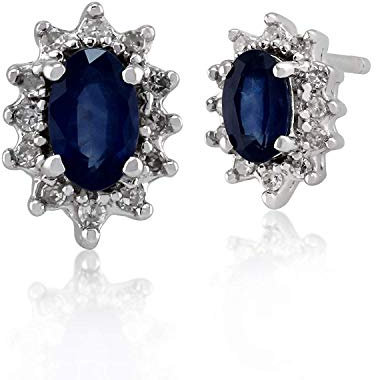 Gemondo Damen 375 Gold 9ct Weißgold Oval Kanchanaburi Saphir & Diamant Ohrstecker Blau