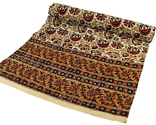 GURU SHOP Blockdruck Tagesdecke, Bett & Sofaüberwurf, Handgearbeiteter Wandbehang, Wandtuch - Design 2, Baumwolle, Size:Double 225x275 cm