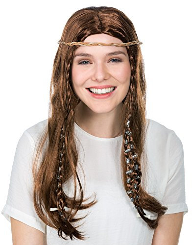 dressforfun Perücke mit 4 Zöpfen und Perlen + Knochen | Steinzeit Neandertaler Fasching Höhlenfrau