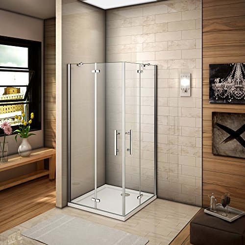 90x80x185cm cabine de douche à charnière cabine porte de douche avec barre de fixation accès d'angle verre anticalcaire