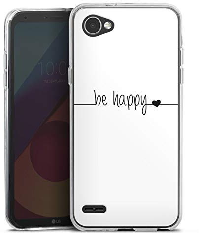 DeinDesign Silikon Hülle kompatibel mit LG Q6 Case transparent Handyhülle Statement Sprüche Glück
