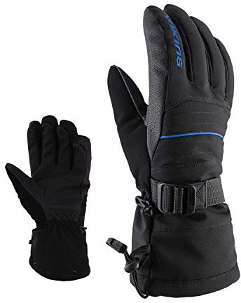 Viking Ski and Snowboard Gloves - Cuff Puller - Wrist Puller - Anti-Slip Palm - Durable Fabric - Bormio, Black/Blue, 7