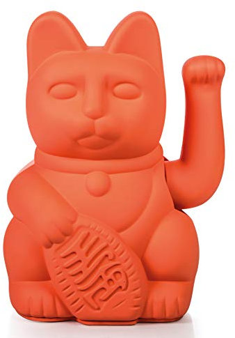 DONKEY Products - Lucky Cat Neon Orange Winkekatze | Japanische Deko-Katze in stylischem Neon-Farbton 15cm hoch