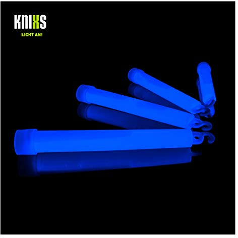 KNIXS 25er Pack Power-Knicklichter/Knicklicht (15cm) inkl. Spezialhaken und Befestigungsband - blau leuchtend für Party, Festival, Outdoor oder als Dekoration