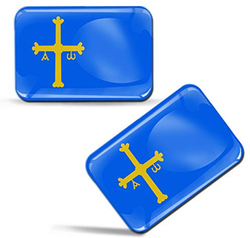 Biomar Labs® 2 x 3D Gel Pegatinas Siliconas Comunidad de España Principado de Asturias Cruz de la Victoria Bandera Asturiana Español Stickers Spain Flag Adhesivos Auto Coche Moto Ordenador F 88