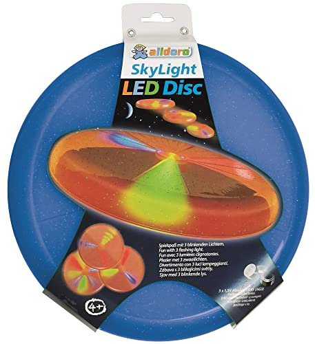 alldoro 63018 Sky Light Disc, Wurfscheibe Ø ca. 27 cm, Frisbeescheibe mit 3 LEDs, für Strand, Garten und Outdoor, Wurfspiel für Kinder ab 4 Jahren & Erwachsene, blau