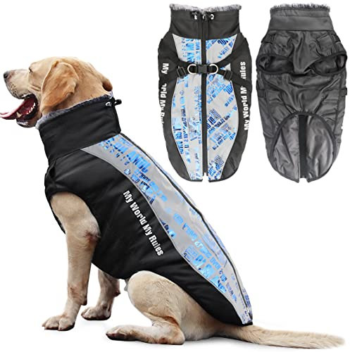 Idepet Hund Mantel Warme Jacke, Reflektierender Haustier-Schneeanzug Sport im Freien wasserdichte Hundekleidung Outfit-Weste für mittelgroße Hunde mit Gurtloch
