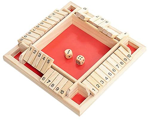 Taloit Holz Brettspiel, 4-Spieler Shut The Box Spiel Würfelspiel Holz Mathematik Traditional Pub Board Würfelspiel Reisen 4 Spieler Great Family Brettspiele Urlaub unterhaltsames Spiel (Rot)