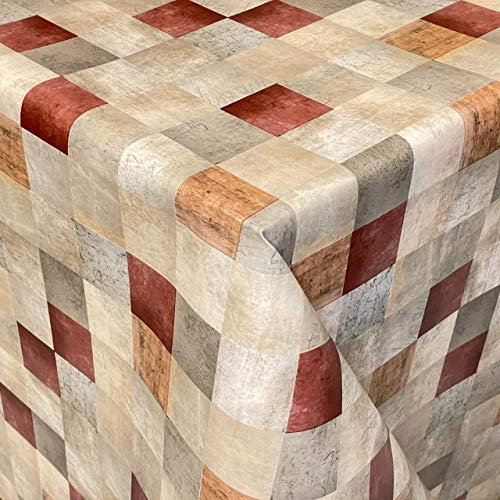 KEVKUS Wachstuch Tischdecke 06214-02 kariert Würfel Quadrat beige rot grau eckig rund oval (Rand: Paspel (mit Kunststoffband), 90 x 240 cm eckig Biertisch XL)