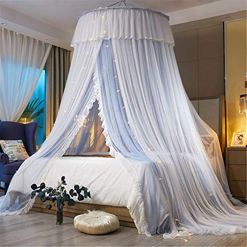 Fengflaw 2 Strati Zanzariera Baldacchino con Accendere Stelle Cupola Tenda Pizzo Rotondo Universale Soffitto Principessa Letto a baldacchino Copriletto Tulle Maglia Zanzariera Tenda appesa,Viola