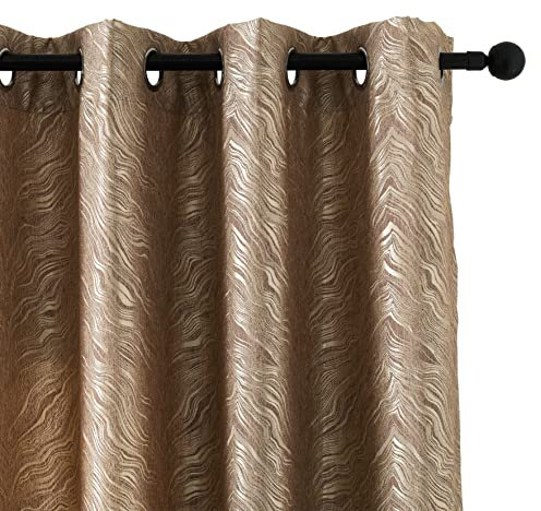 GIRASOLE HOME Coppia Tende Oscuranti Fantasia Onde Effetto Metallizzato Tenda Isolante per Soggiorno Camera Ufficio Balcone Porta Finestra 2 Pannelli con Occhielli (Oro Pallido, 140x280cm)