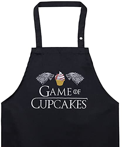 EXPRESS-STICKEREI Game of Cupcakes Schürze - verstellbare Kochschürze für Damen/Männer mit lustigem Spruch Kochschürze für GOT-Fans bestickte Küchen-Schürze - Geschenk Geburtstag/Weihnachten