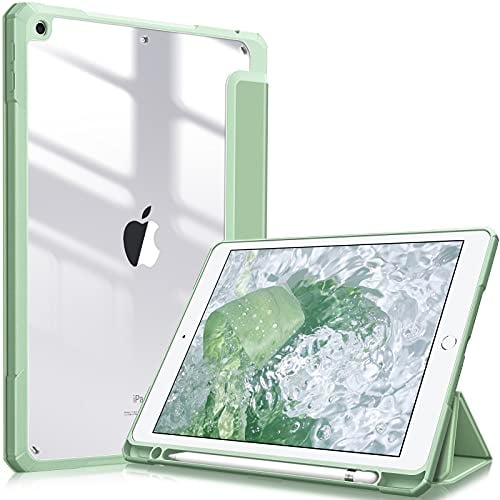 FINTIE Hybrid Case Compatible with iPad 9th/8th/7th Generation (2021/2020/2019 Model, 10.2 inch) - Shockproof Cover with Clear Back Shell w/Pencil Holder, Auto Wake/Sleep, Sage Green