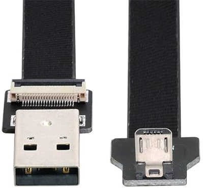 xiwai 0.2M Down Angled USB 2.0 Type-A Male to Micro USB 5Pin Male Data Flat Slim FPC Cable for FPV & Disk & Phone