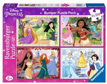 Ravensburger 05229, Disney Princess, 4 100 Piece, Bumper Pack, Kids, Recommended Age 5+, Quality Puzzle, Multicoloured, único