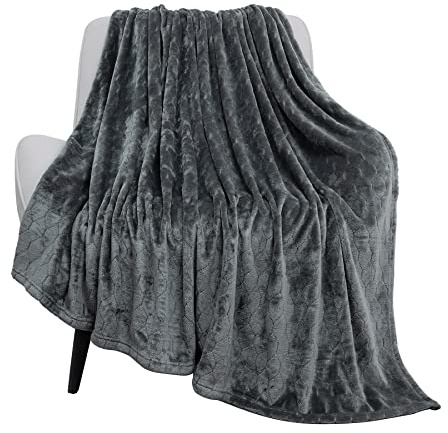 TOONOW Couverture Polaire texturée en Peluche, Super Douce, Moelleuse et Confortable, Motif géométrique, pour canapé, lit, Sofa, Gris foncé, 127 x 152,4 cm