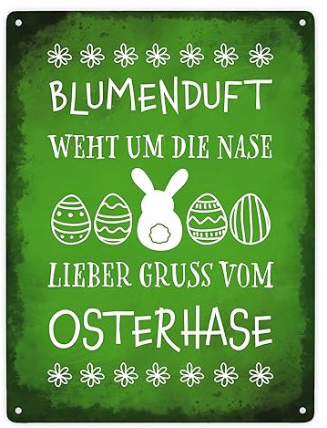 Lieber Gruß vom Osterhase Metallschild XXL in 28x38 cm als lustige und schöne Dekoration für Frühling und Ostern im Garten und Zuhause