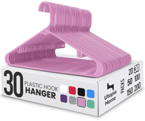 Utopia Home Kleiderbügel aus Kunststoff, 30 Stück, Kleiderbügel mit Haken, langlebig und platzsparend, Rosa