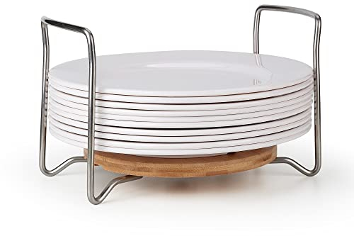 E-ROOM TREND Tellerhalter Organizer Große Runde für 22-33 cm Teller Verstellbare Größe leicht zu tragender Griff Bambus Geschirraufsteller für RV Schränke Arbeitsplatte (PH201R)