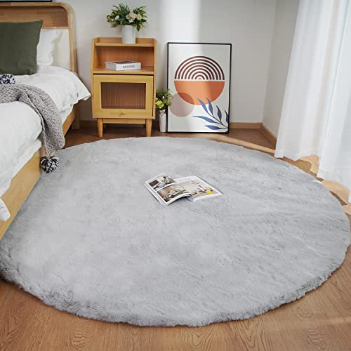 Ghouse Teppich Rund 150x150 cm Grau Flauschig Weich Wohnzimmer Schlafzimmer Dekoration rutschfest Kurzflor Teppich Waschbarer Carpet