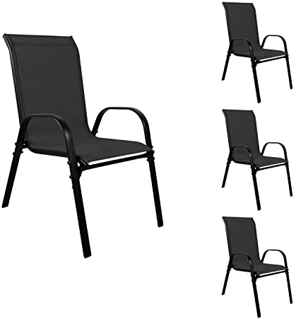INDA-Exclusiv XL Stapelsessel Gartenstuhl Gartensessel stapelbar Textilenbespannung schwarz Balkonmöbel Gartenmöbel Metall schwarz, Mengen:4 Stück