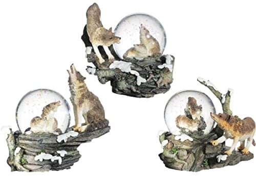 Isideco 3er Set Schneekugel mit Wölfen im Glas und Davor