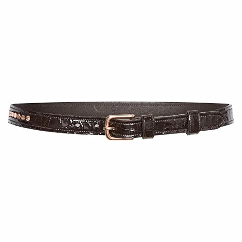 Imperial Riding Gürtel IRH Olania Sparkle, Leder Gürtel mit Strasssteinen und Croco Lack Optik, Braun-Rosé-Metal, 105CM