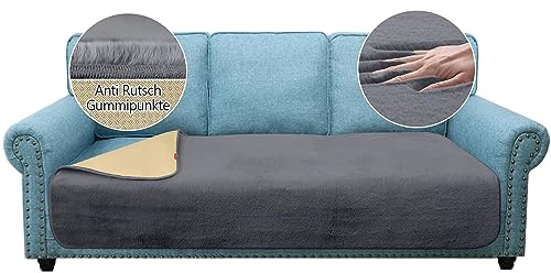 Granbest Luxus Dicken Sofa Sitzkissen Bezüge ähnlich Kaninchenfell Stilvolle Plüsch 750GSM Sitzbezüge für 3-Sitzer Sofa Anti-Rutsch Große Couch Kissenbezug für Haustiere, Hunde (3-Sitzer, Grau)