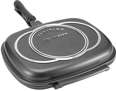 Doppel Grillpfanne,Tbest Doppel Grillpfanne,Tragbare Bratpfanne Für Lkw,Doppelseitige Bratpfanne,Grillpfannen Grillpfanne Braten Doppelseitiger Tragbarer Anti-Burn-Griff Küchenzubehör Grilltopf 32 Cm