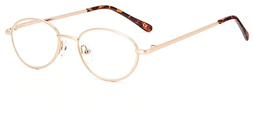 MMOWW Lesebrille Damen Herren Mode Runde Blaulichtfilter Ultraleicht Metallrahmen Computer Lesehilfe (Gold, +1.5)