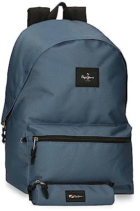 Pepe Jeans Aris Mochila para Portátil + Estuche Escolar 15,6 azul 31x44x15 cms Poliéster 30,01L