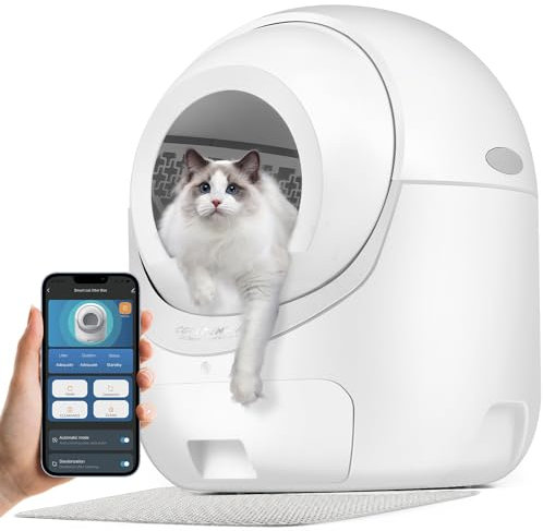 CGOLDENWALL Selbstreinigende Katzentoilette mit 76L+10L Große Kapazität, Automatisches Katzenklo mit Geurverwijdering/App-Steuerung/Ozon-Desodorierer, für Mehrere Katzen von 1 bis 10 KG, mit Matte
