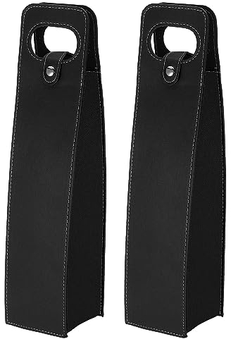 PATIKIL Vino Borsa regalo, 2pz Vino Borsa Riutilizzabile Pelle Vino Tote Trasportino per Vino Bottiglie Portatile Champagne Regalo Borse per Picnic Festa Matrimonio, Nero
